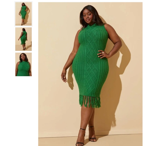Fringed Cable Knit Sweater Dress - Picture 1 of 3